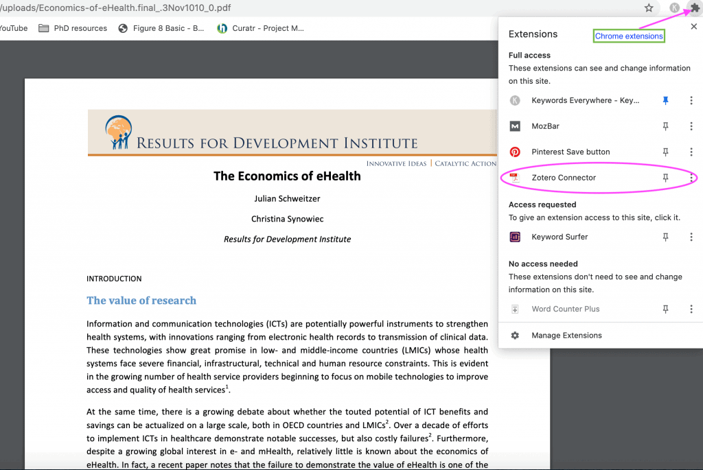 how does zotero chrome extension work