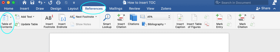 How to insert table of contents