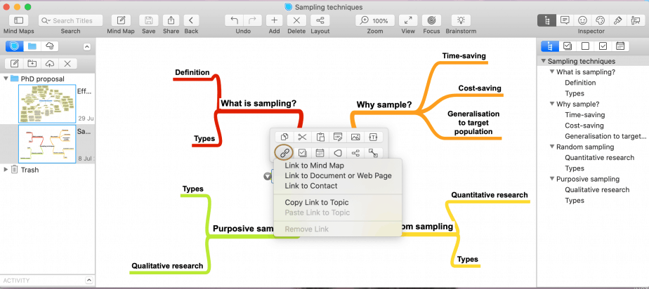 Creating links for mind maps