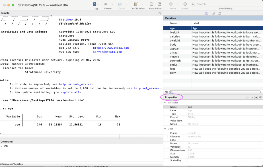 1g.Properties window