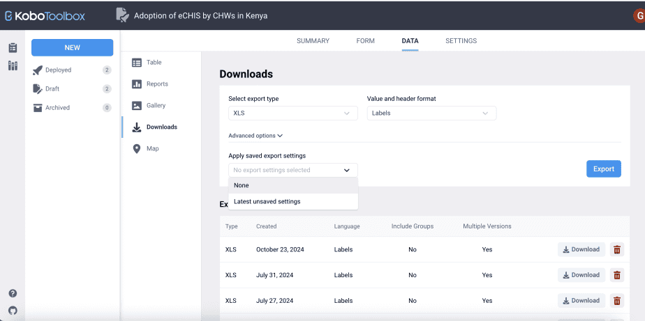 8d.Saved export settings